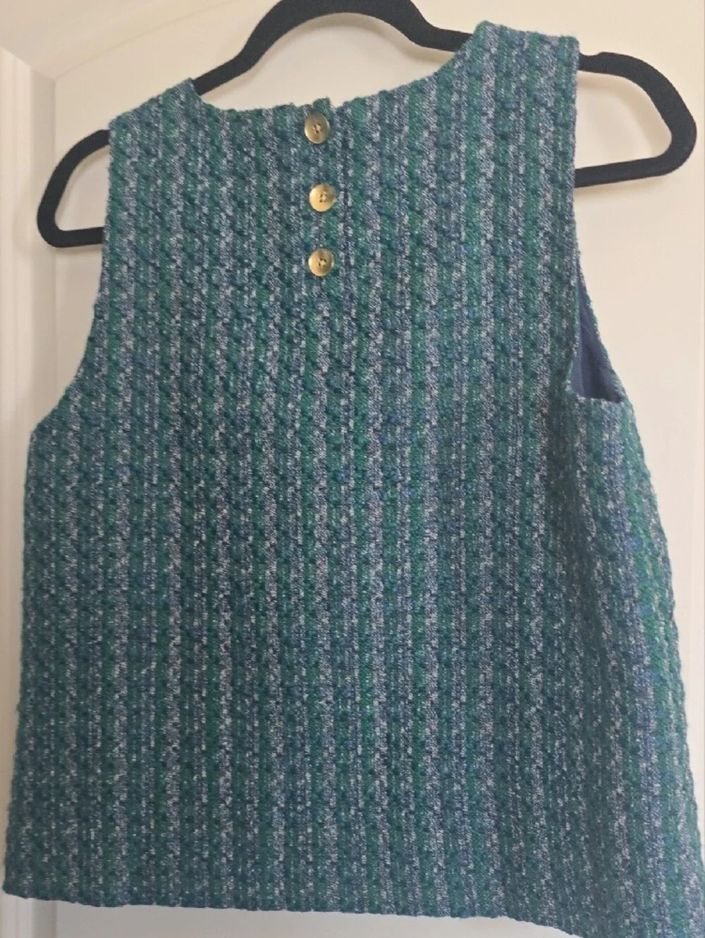 J. Crew Blue and Green Tweed Sleeveless Shell Sz M